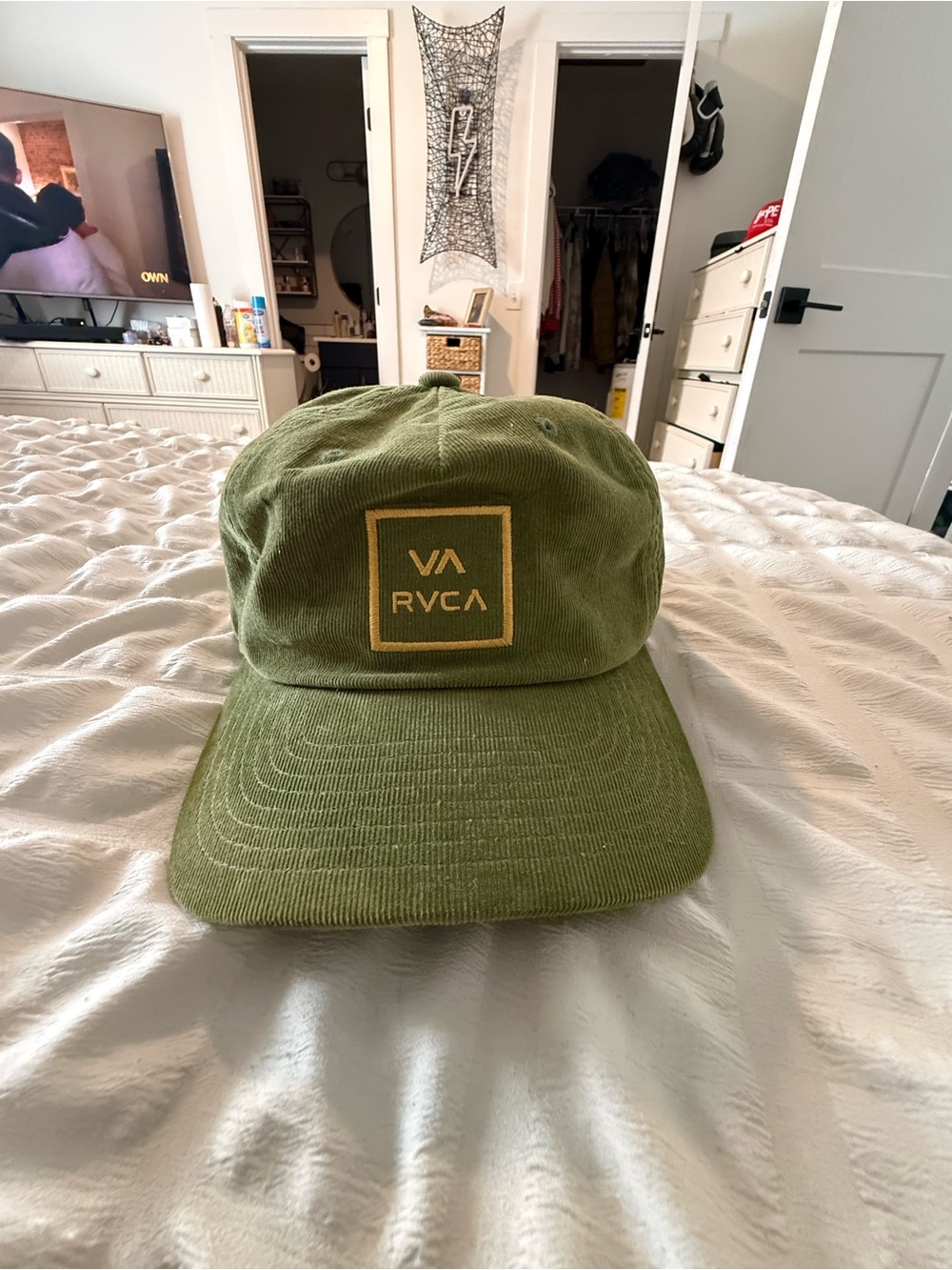 RVCA Olive Corduroy Cap with Gold Logo Patch